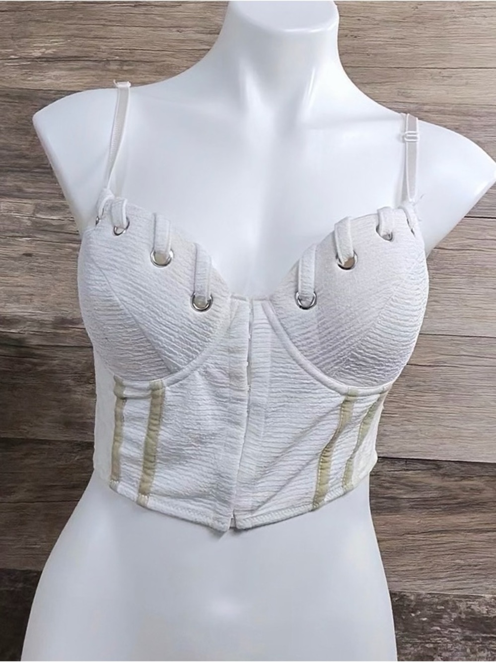 Entry White Textured Bustier Top with Gold Trim